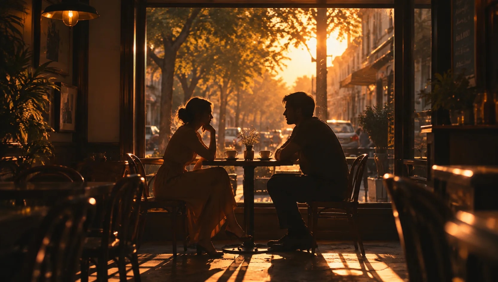 Two sober people have conversation in the cafe
